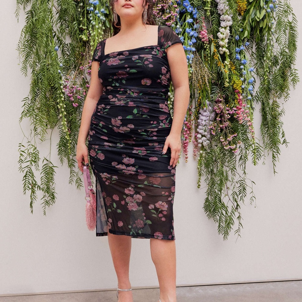 Cider Black Dress with Pink Floral Design - Picture 2 of 5